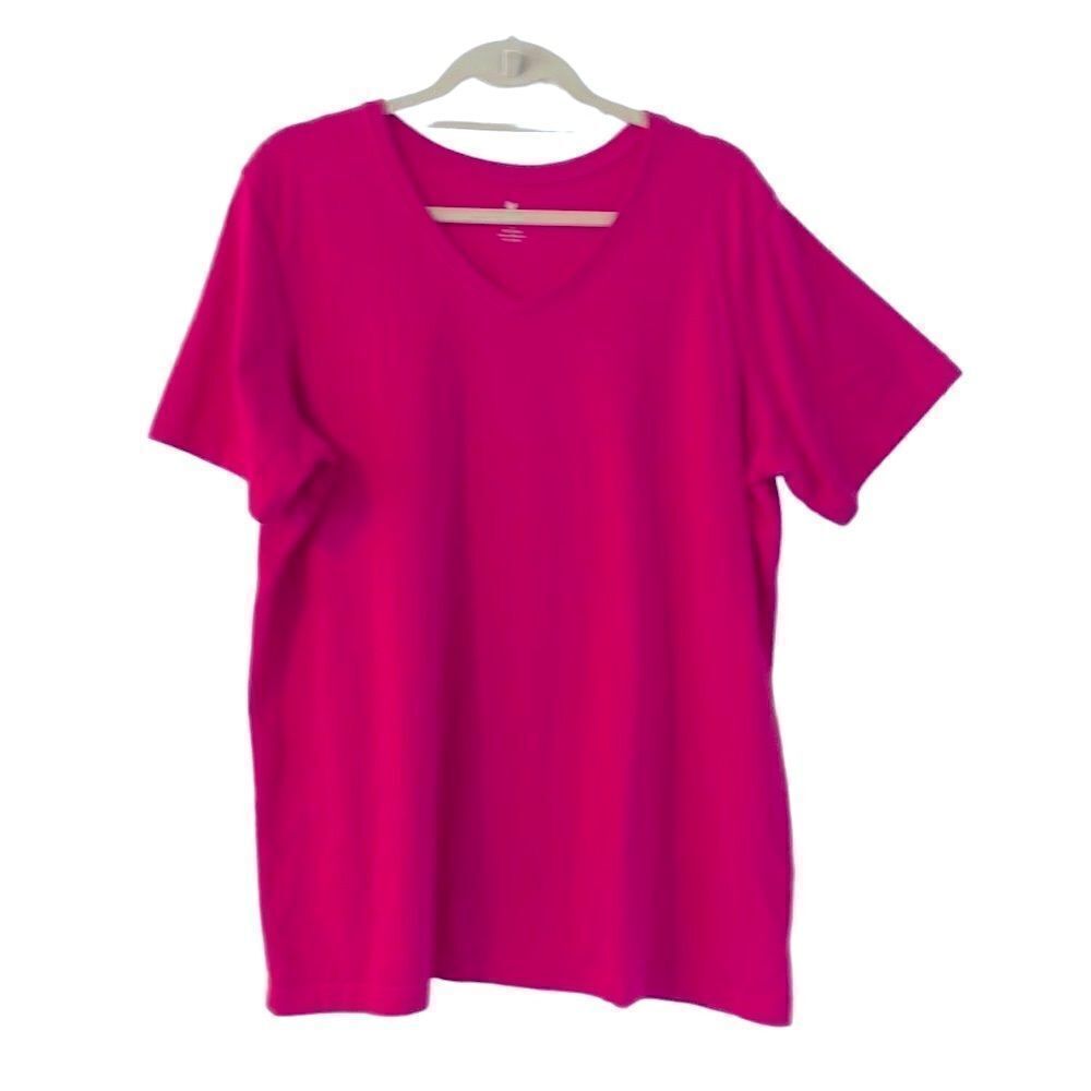 Woman Within pink cotton V-neck short sleeve tee size L ( Runs large)